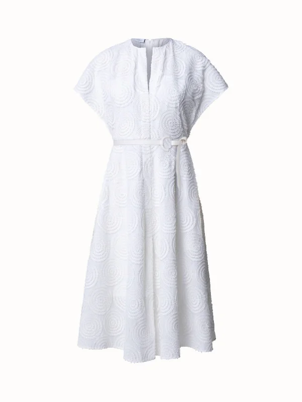 Circle Loop Embroidery A-Line Kimono Sleeve Midi Dress In Cream Stylish Off-Shoulder Ruffle Dress