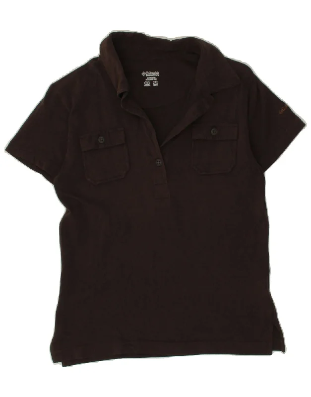 COLUMBIA Womens Polo Shirt UK 10 Small Brown Cotton Cozy Plain Short Sleeve