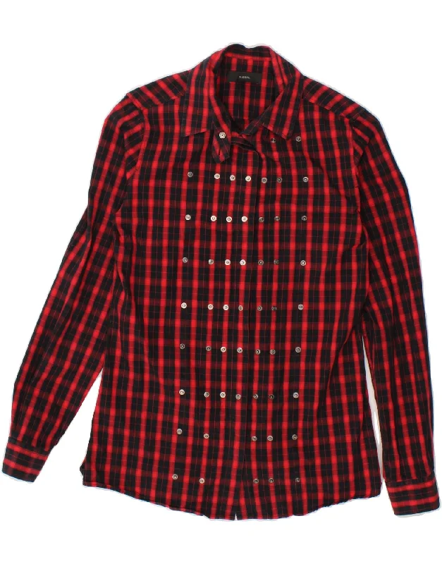 DIESEL Womens Shirt UK 10 Small Red Check Cotton Fashionable Button-Front Short Sleeve DIESEL Womens Shirt UK 10 Small Red Check Cotton Fashionable Button-Front Short Sleeve