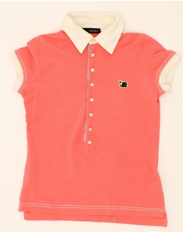 DSQUARED2 Womens Polo Shirt UK 10 Small Pink Colourblock Cotton Casual Boxy Short Shirt DSQUARED2 Womens Polo Shirt UK 10 Small Pink Colourblock Cotton Casual Boxy Short Shirt