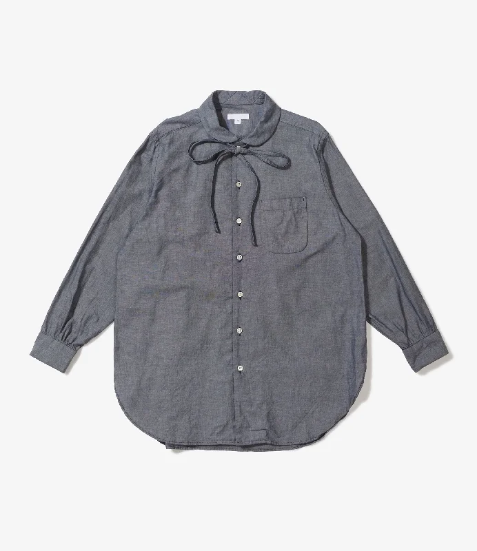 Engineered Garments Rounded Collar Grey Chambray Shirt Casual Plain Short Shirt