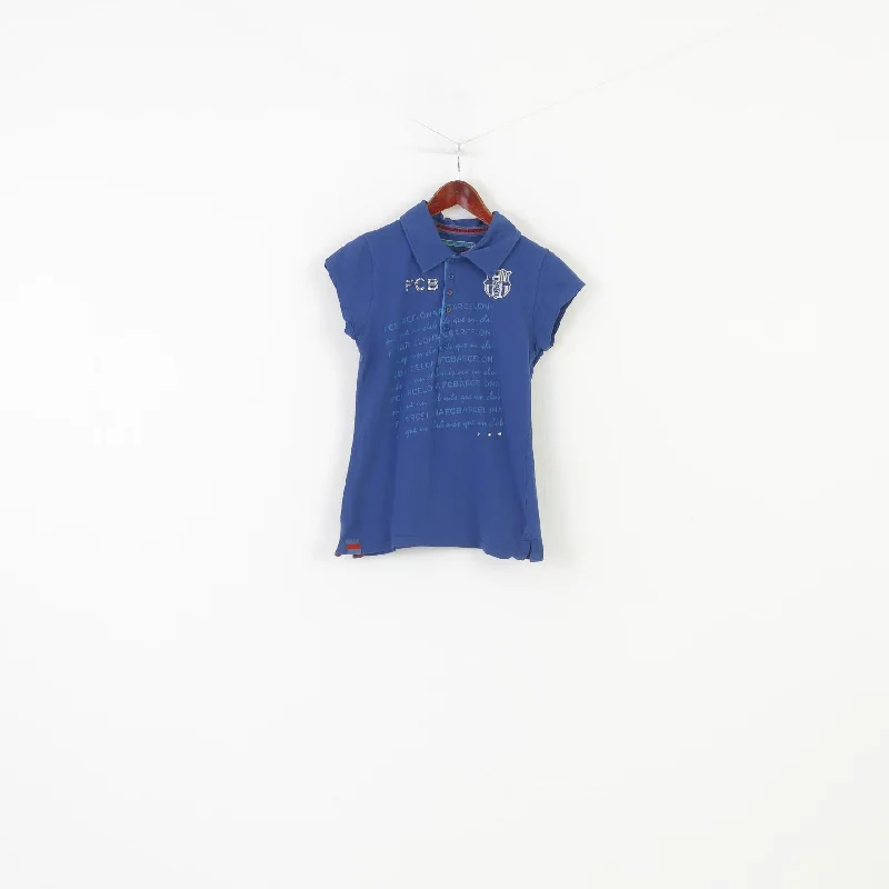 FC Barcelona Women L M Polo Shirt Graphic Blue Summer Vintage Short Sleeve Cotton Football Club FCB Top Relaxed Cotton Short Shirt FC Barcelona Women L M Polo Shirt Graphic Blue Summer Vintage Short Sleeve Cotton Football Club FCB Top Relaxed Cotton Short Shirt