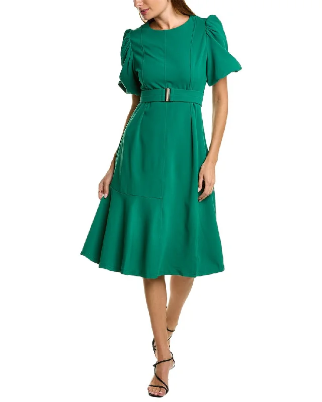 Gracia Bell Sleeve Midi Dress Trendy Ruched Side Midi Dress