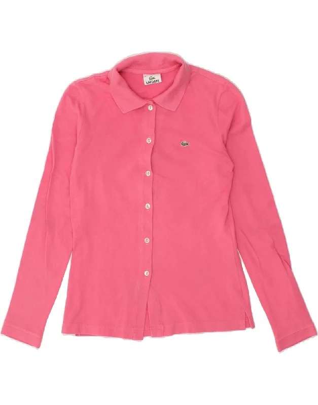 LACOSTE Womens Shirt Size 38 Medium Pink Cotton Soft Flowing Short Shirt