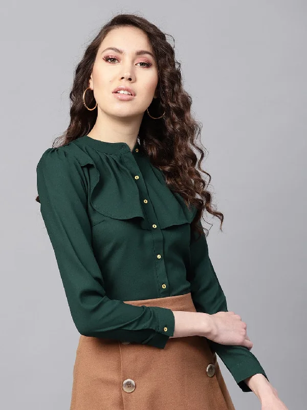 Layered Front Bottle Green Shirt Trendy Floral Print Tee