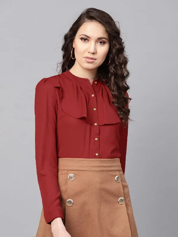 Layered Front Maroon Shirt Soft Flowing Short Shirt