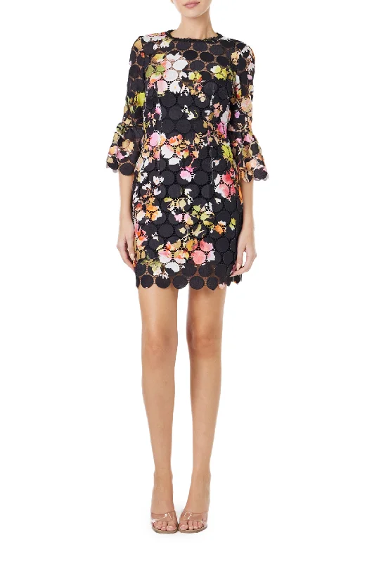 Circle Lace Mini Dress Chic Puff Sleeve Mini Dress