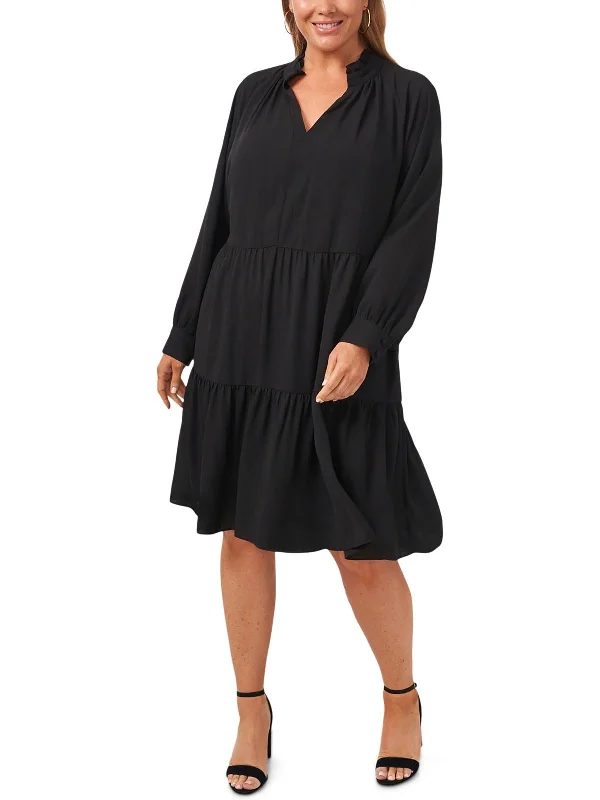 Plus Womens Tiered Knee Midi Dress Comfortable Short Sleeve Midi Dress