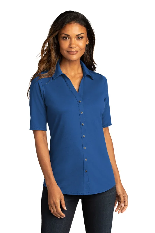Port Authority Womens City Moisture Wicking Short Sleeve Button Down Shirt - True Blue Relaxed Fit Short Tunic Port Authority Womens City Moisture Wicking Short Sleeve Button Down Shirt - True Blue Relaxed Fit Short Tunic
