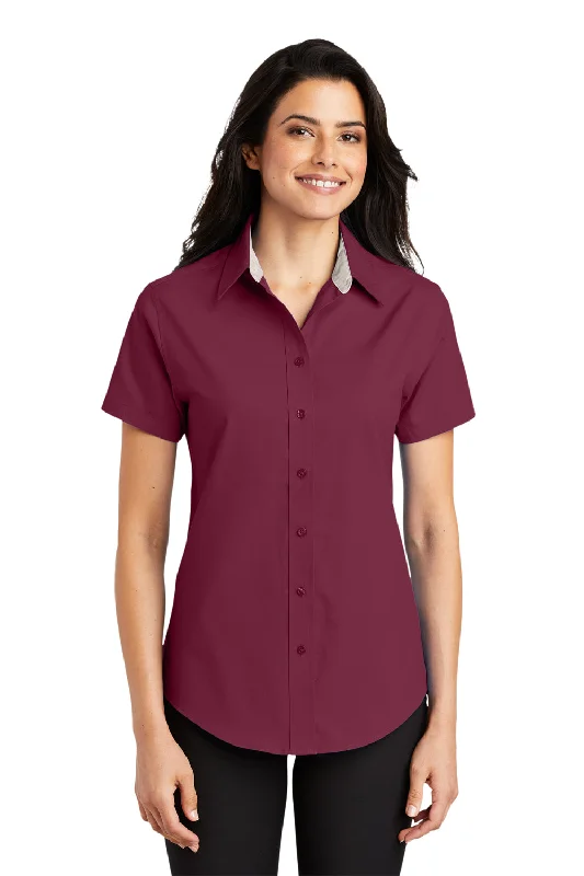 Port Authority Womens Easy Care Wrinkle Resistant Short Sleeve Button Down Shirt - Burgundy Trendy Floral Print Tee Port Authority Womens Easy Care Wrinkle Resistant Short Sleeve Button Down Shirt - Burgundy Trendy Floral Print Tee