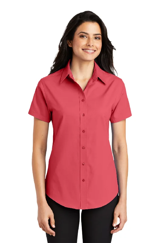 Port Authority Womens Easy Care Wrinkle Resistant Short Sleeve Button Down Shirt - Hibiscus Pink Trendy Turtleneck Short Shirt Port Authority Womens Easy Care Wrinkle Resistant Short Sleeve Button Down Shirt - Hibiscus Pink Trendy Turtleneck Short Shirt