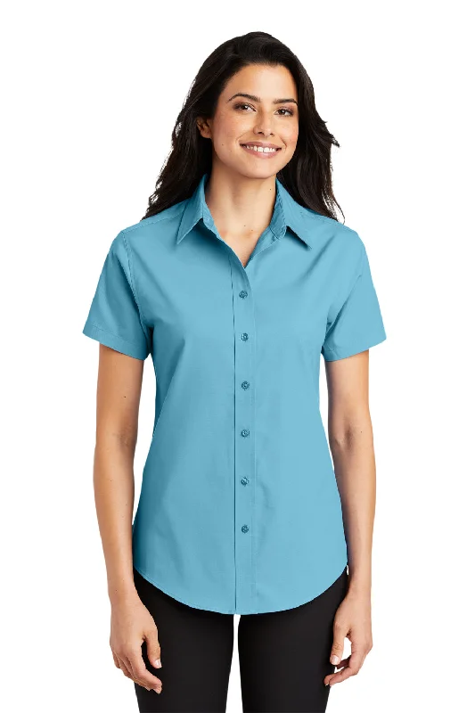 Port Authority Womens Easy Care Wrinkle Resistant Short Sleeve Button Down Shirt - Maui Blue Soft Cotton Short Tee Port Authority Womens Easy Care Wrinkle Resistant Short Sleeve Button Down Shirt - Maui Blue Soft Cotton Short Tee