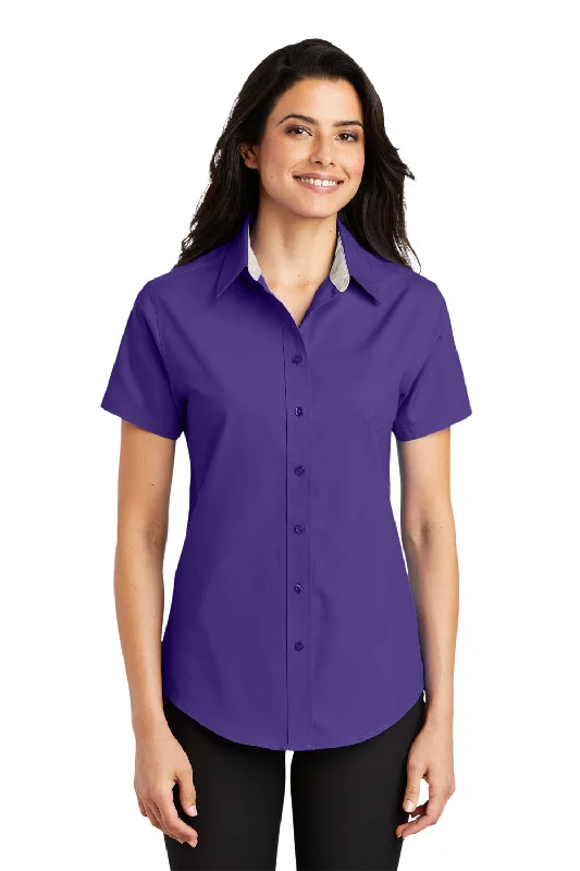 Port Authority Womens Easy Care Wrinkle Resistant Short Sleeve Button Down Shirt - Purple Fashionable Rounded Short Shirt Port Authority Womens Easy Care Wrinkle Resistant Short Sleeve Button Down Shirt - Purple Fashionable Rounded Short Shirt