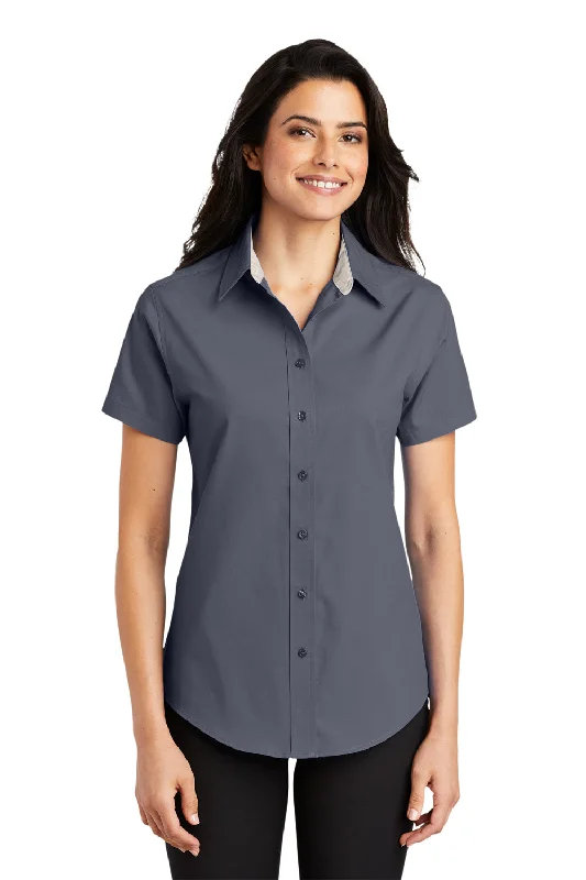 Port Authority Womens Easy Care Wrinkle Resistant Short Sleeve Button Down Shirt - Steel Grey Elegant Lace Short Sleeve Port Authority Womens Easy Care Wrinkle Resistant Short Sleeve Button Down Shirt - Steel Grey Elegant Lace Short Sleeve