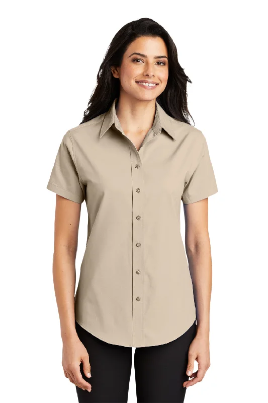 Port Authority Womens Easy Care Wrinkle Resistant Short Sleeve Button Down Shirt - Stone Brown Relaxed Fit Short Sleeve Top Port Authority Womens Easy Care Wrinkle Resistant Short Sleeve Button Down Shirt - Stone Brown Relaxed Fit Short Sleeve Top
