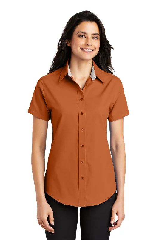 Port Authority Womens Easy Care Wrinkle Resistant Short Sleeve Button Down Shirt - Texas Orange Casual Short Sleeve Top Port Authority Womens Easy Care Wrinkle Resistant Short Sleeve Button Down Shirt - Texas Orange Casual Short Sleeve Top