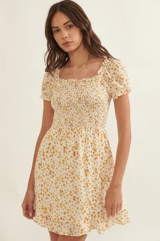 PROMESA | FLORAL PUFF SLEEVE MINI DRESS Trendy Bodycon Mini Dress