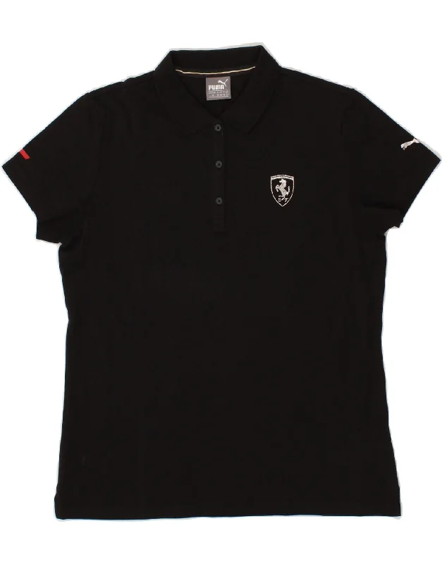 PUMA Womens Polo Shirt UK 14 Medium Black Cotton Trendy Button-Front Short Sleeve