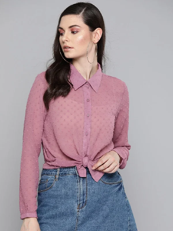 Purple Dobby Sheer Boxy Shirt Comfortable Short Sleeve Blouse