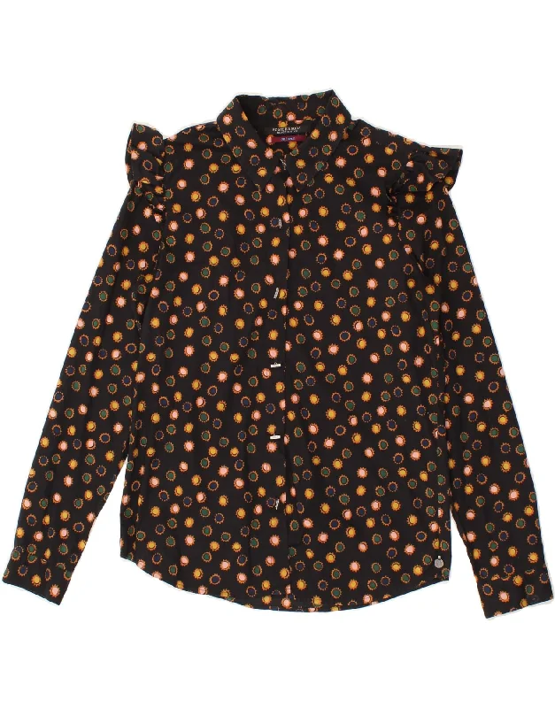 SCOTCH & SODA Womens Shirt Blouse UK 10 Small Black Polka Dot Casual Button-Up Short Tee