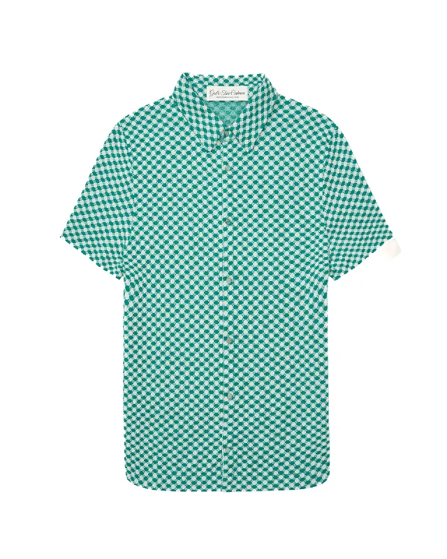 Dot Knit Boat Shirt Relaxed Cotton Short Blouse