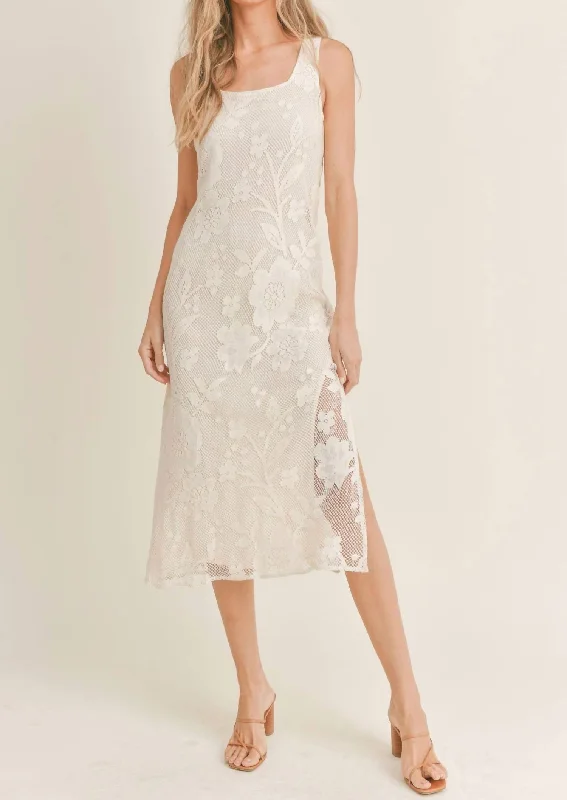 Vintage Lover Lace Midi Dress In Ivory Fashionable Polka Dot Midi Dress