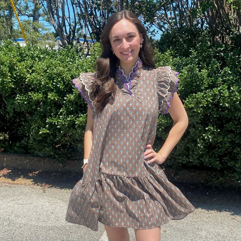 Vintage Wildflower Mini Dress- Mocha Cozy T-Shirt Mini Dress