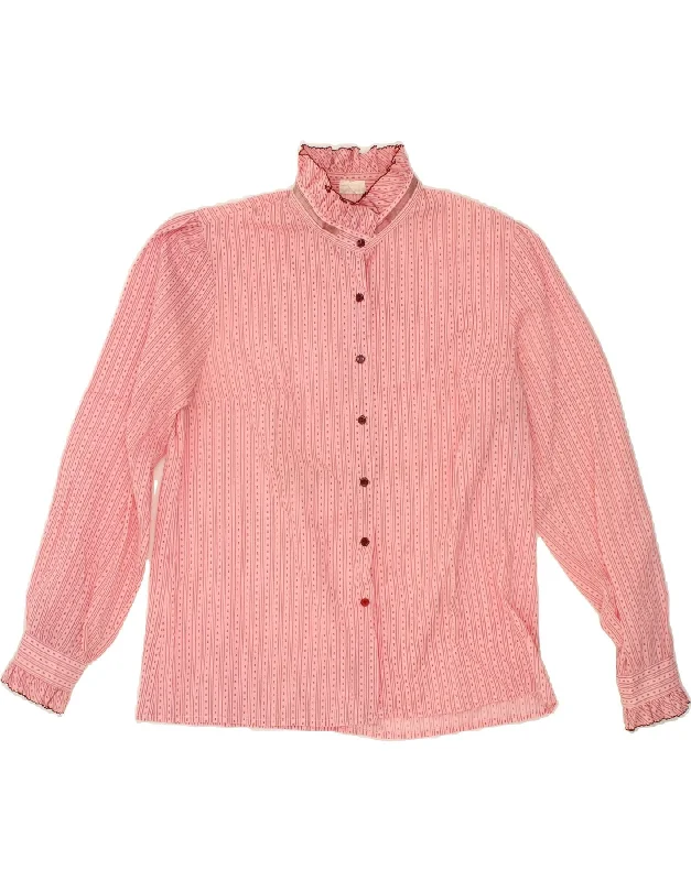 VINTAGE Womens Shirt Blouse IT 44 Medium Pink Striped Polyester Classic V-Neck Short Shirt VINTAGE Womens Shirt Blouse IT 44 Medium Pink Striped Polyester Classic V-Neck Short Shirt