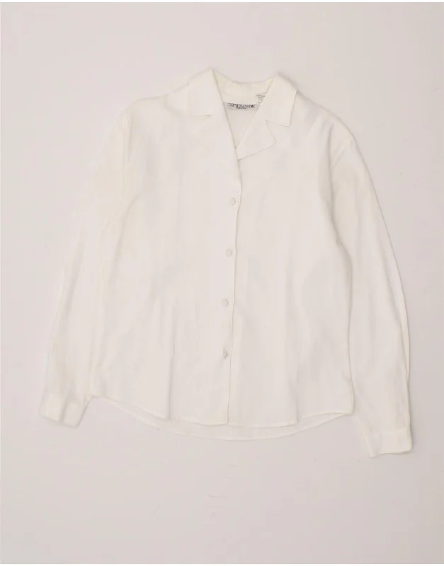 VINTAGE Womens Shirt Blouse UK 14 Medium White Cotton Casual Button-Up Short Tee