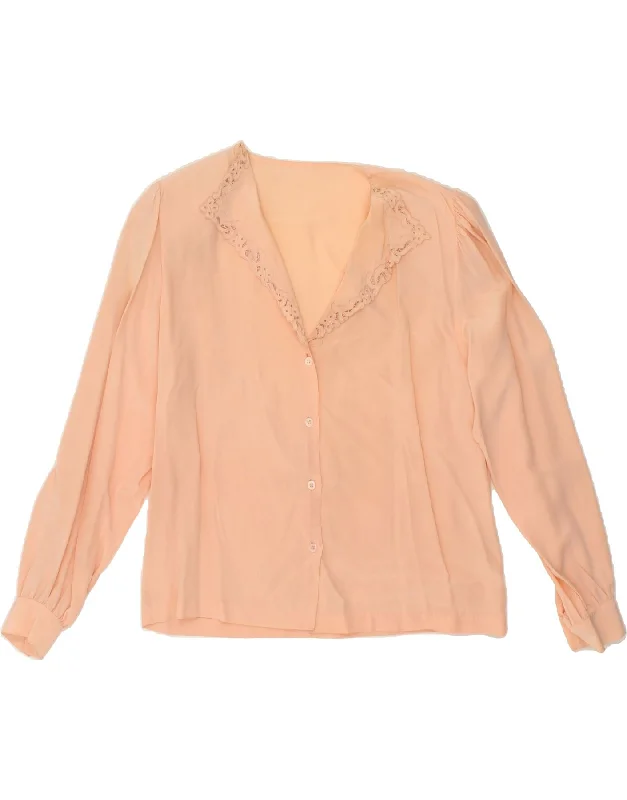 VINTAGE Womens Shirt Blouse UK 16 Large Pink Silk Comfortable Summer Short Shirt
