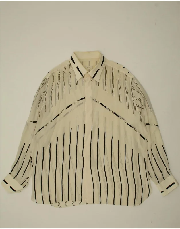 VINTAGE Womens Shirt Blouse UK 20 2XL Off White Striped Silk Cozy Striped Short Sleeve VINTAGE Womens Shirt Blouse UK 20 2XL Off White Striped Silk Cozy Striped Short Sleeve