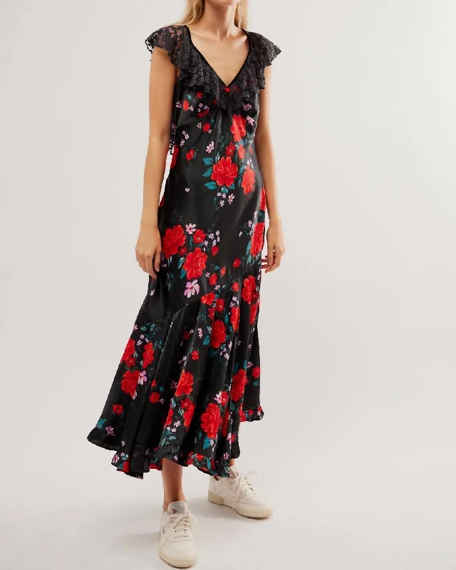 Warm Hearts Midi Dress In Black Combo Trendy Off-Shoulder Button Midi Dress