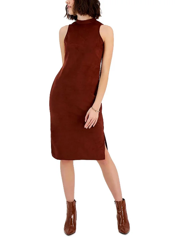 Womens Faux Suede Daytime Midi Dress Cozy Midi Dress with Pockets