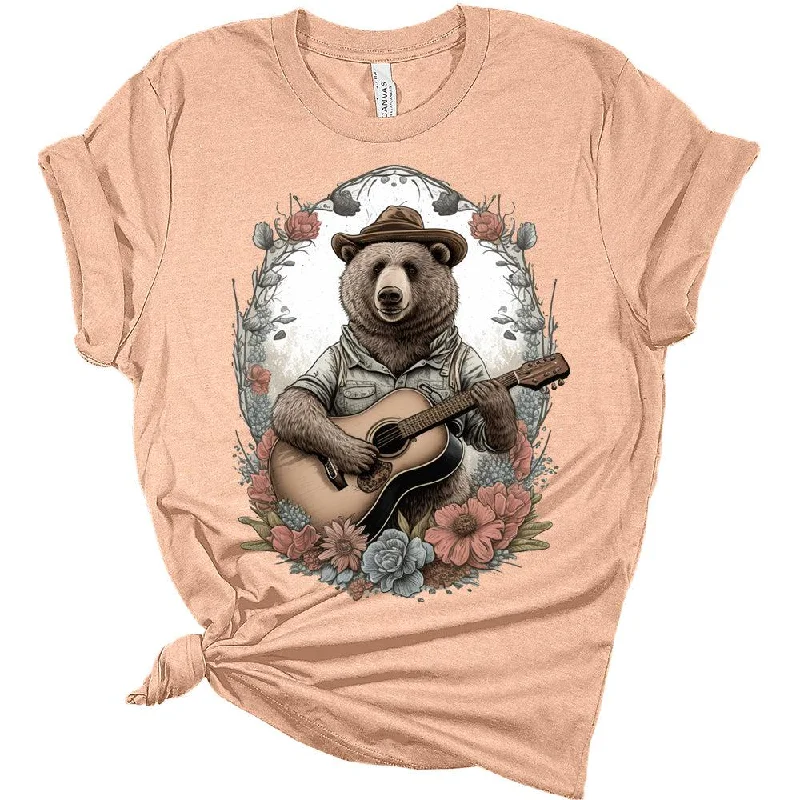 Womens Cottagecore Shirt Bear Playing Guitar T-Shirt Cute Floral Graphic Tee Short Sleeve Top Hooded Caped Shawl Collar Womens Cottagecore Shirt Bear Playing Guitar T-Shirt Cute Floral Graphic Tee Short Sleeve Top Hooded Caped Shawl Collar