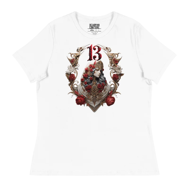 Deadpan Couture "Gothic Mary 13" Women's Relaxed T-Shirt Chenille Blend Fleece Blend Nylon Blend Deadpan Couture "Gothic Mary 13" Women's Relaxed T-Shirt Chenille Blend Fleece Blend Nylon Blend