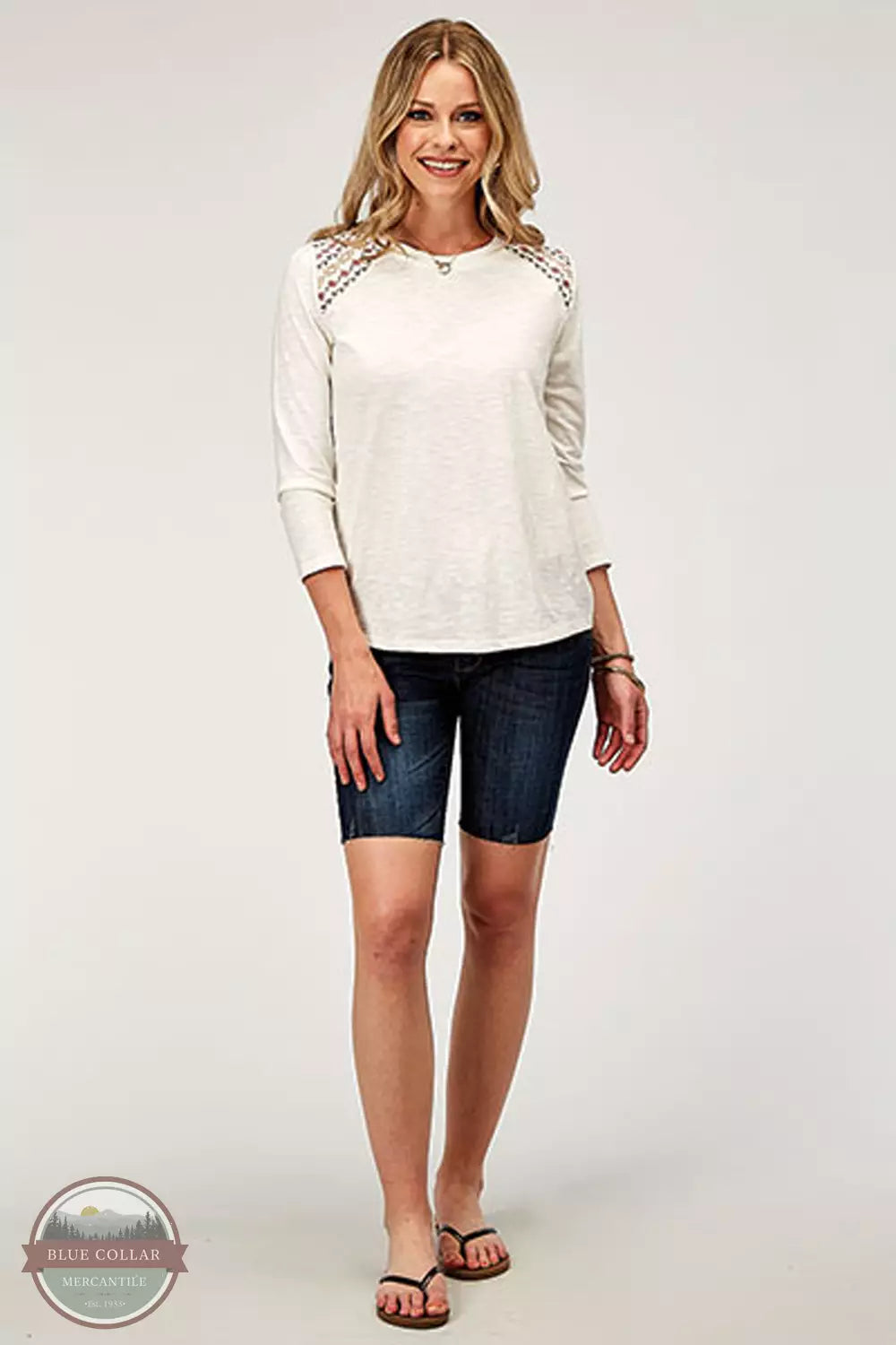 03-038-0513-3071 WH Embroidered 3/4 Sleeve T-Shirt Chenille Blend Fleece Blend Nylon Blend 03-038-0513-3071 WH Embroidered 3/4 Sleeve T-Shirt Chenille Blend Fleece Blend Nylon Blend