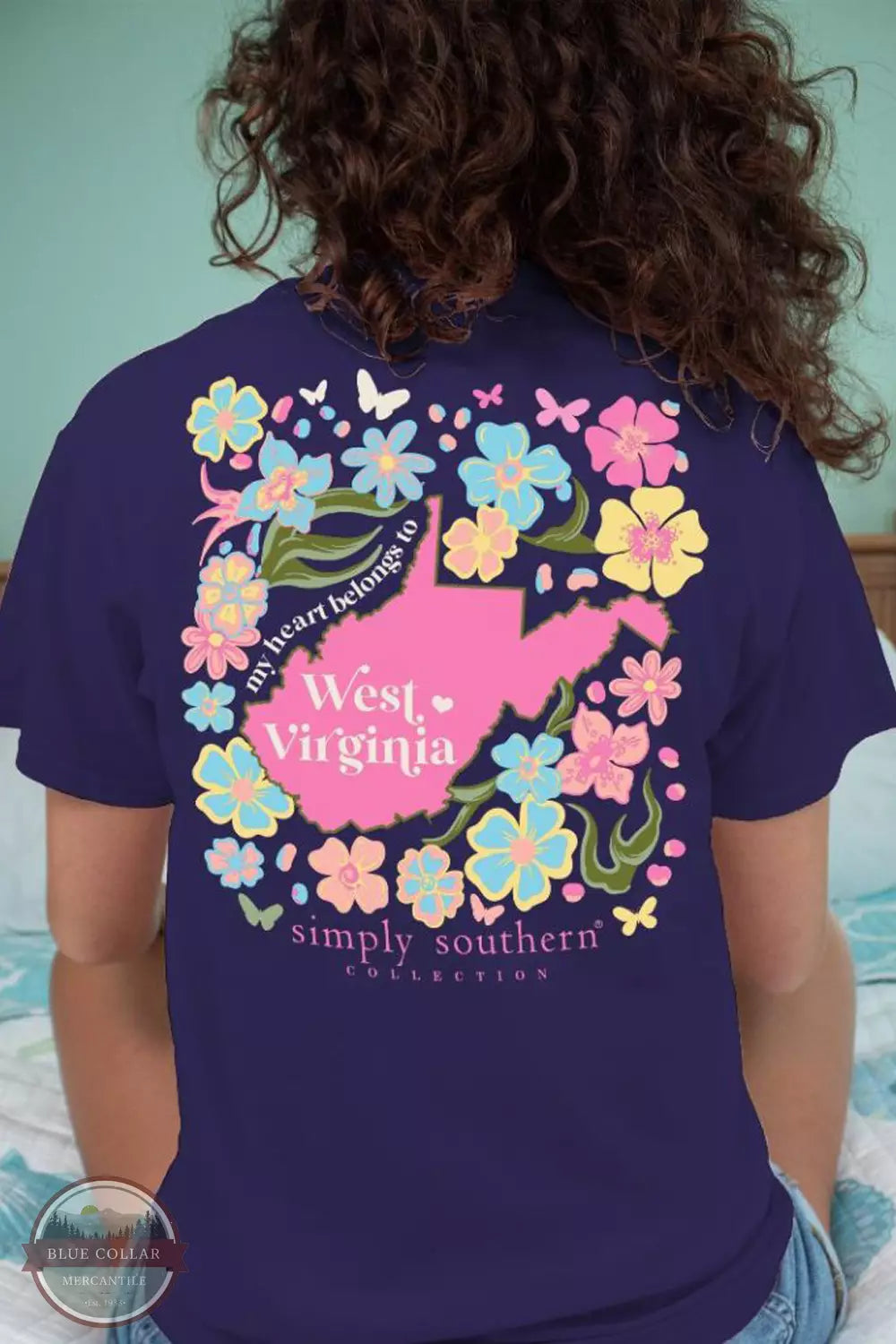 SS-STATE-WV-NAVY West Virginia Floral Short Sleeve T-Shirt Polka Dot Checkered Tartan SS-STATE-WV-NAVY West Virginia Floral Short Sleeve T-Shirt Polka Dot Checkered Tartan