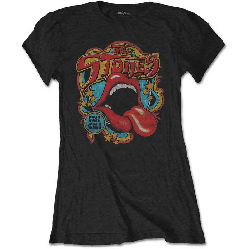 The Rolling Stones Ladies T-Shirt: Retro 70s Vibe Basic T-Shirt Crew Neck Short Sleeve The Rolling Stones Ladies T-Shirt: Retro 70s Vibe Basic T-Shirt Crew Neck Short Sleeve