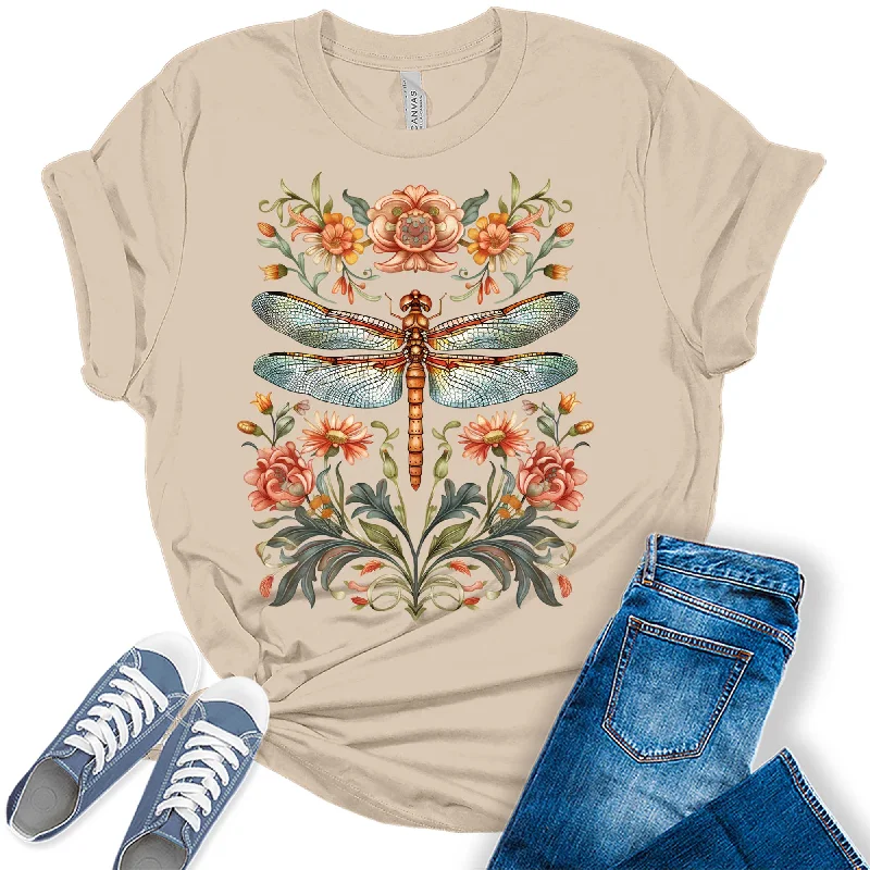 Trendy Floral Dragonfly Summer Boho Womens Graphic Tees Oversized T-Shirt Spandex breathable Trendy Floral Dragonfly Summer Boho Womens Graphic Tees Oversized T-Shirt Spandex breathable