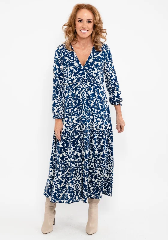 Seventy1 Printed Maxi Dress, Blue & White Chic Button-Up Maxi Dress