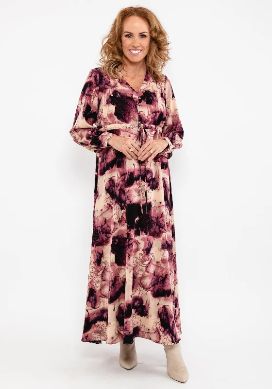 Seventy1 Drawstring Waist Maxi Dress, Pink Multi Trendy V-Neck Maxi Dress