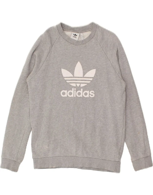 ADIDAS Mens Graphic Sweatshirt Jumper Small Grey Cotton Hoodie with Puffed Sleeves Voluminous Trendy ADIDAS Mens Graphic Sweatshirt Jumper Small Grey Cotton Hoodie with Puffed Sleeves Voluminous Trendy