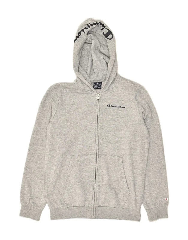 CHAMPION Boys Graphic Zip Hoodie Sweater 13-14 Years XL Grey Flecked Hoodie with Earth Tones Natural Calm CHAMPION Boys Graphic Zip Hoodie Sweater 13-14 Years XL Grey Flecked Hoodie with Earth Tones Natural Calm