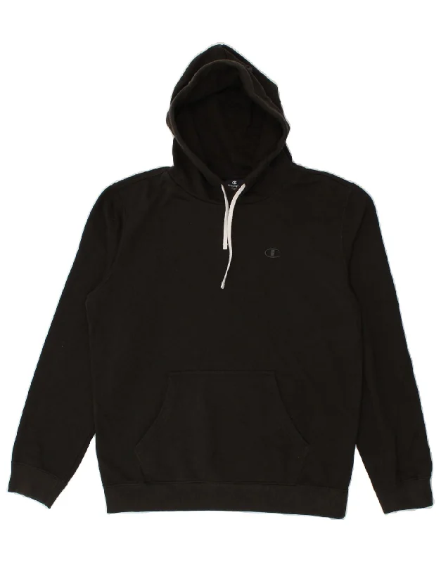 CHAMPION Mens Hoodie Jumper Medium Black Cotton Hoodie with Set-In Sleeves Structured Classic CHAMPION Mens Hoodie Jumper Medium Black Cotton Hoodie with Set-In Sleeves Structured Classic
