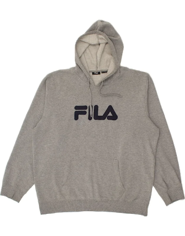 FILA Mens Graphic Hoodie Jumper 2XL Grey Cotton Hoodie with Sequins Glamorous Eye-catching FILA Mens Graphic Hoodie Jumper 2XL Grey Cotton Hoodie with Sequins Glamorous Eye-catching