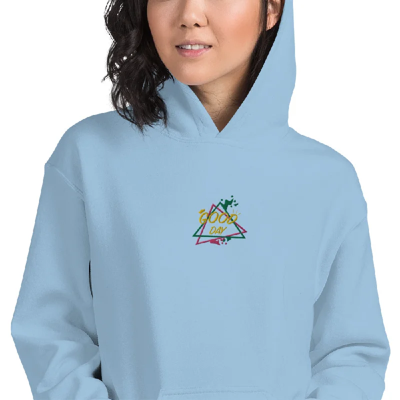 Good Day | Embroidered Sweatshirt Hoodie with Set-In Sleeves Structured Classic