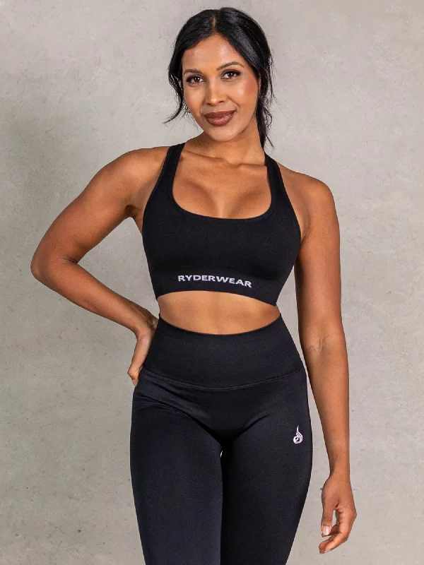 NRG Seamless Scoop Neck Sports Bra - Black Lightweight Cotton Bra