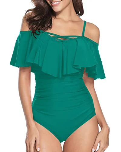 Off Shoulder Tummy Control One Piece Swimsuits For Teen Girls-Teal Chic Swimsuit Cover-Up Off Shoulder Tummy Control One Piece Swimsuits For Teen Girls-Teal Chic Swimsuit Cover-Up