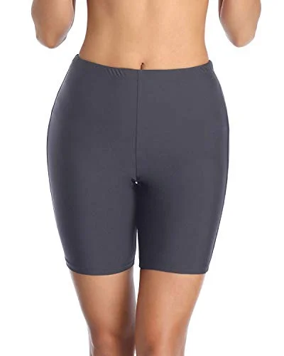 Tummy Control Swim Shorts For Women High Waisted & Long Board Shorts-Grey Elegant Ruffled Bikini Tummy Control Swim Shorts For Women High Waisted & Long Board Shorts-Grey Elegant Ruffled Bikini