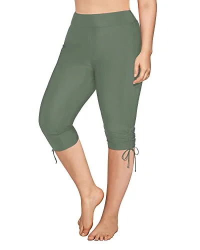 Sun Protective Swim Bottoms Plus Size Swim Capris-Olive Green Elegant Ruffle Swimsuit Sun Protective Swim Bottoms Plus Size Swim Capris-Olive Green Elegant Ruffle Swimsuit